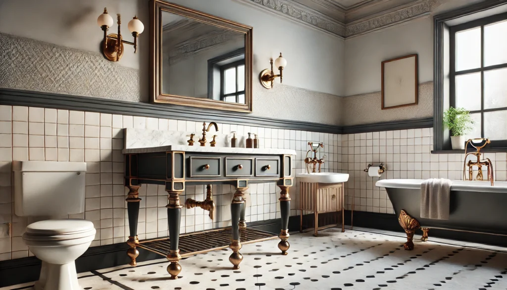 Bagno in stile retrò che combina elementi tradizionali e moderni