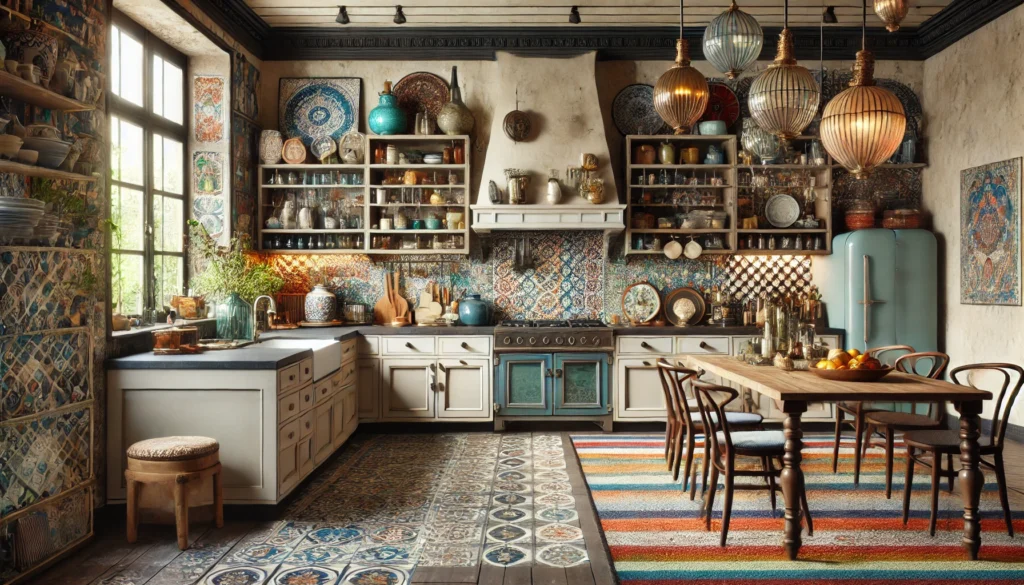 Cucina in stile eclettico, caratterizzata da un mix di elementi moderni e vintage